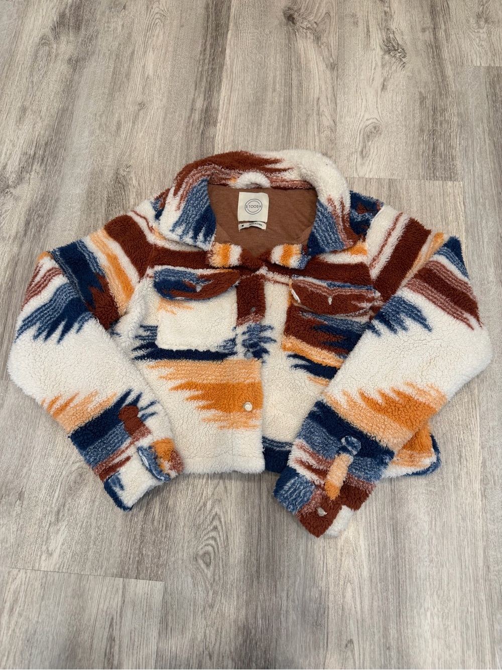 Stoosh Medium Southwestern Sherpa Fleece Cropped Jacket